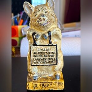 Antique Hubley, “The Wise Pig” still bank. 6 1/2” tall 2 1/2” wide 2 1/2” deep